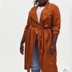 NWoT Torrid Satin Dotted Trench Coat Belted Pocket Copper Brown